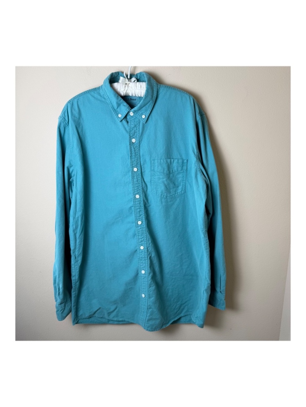 LL Bean Twill Button Down Shirt Mens Large Tall Teal Green Slightly Fitted